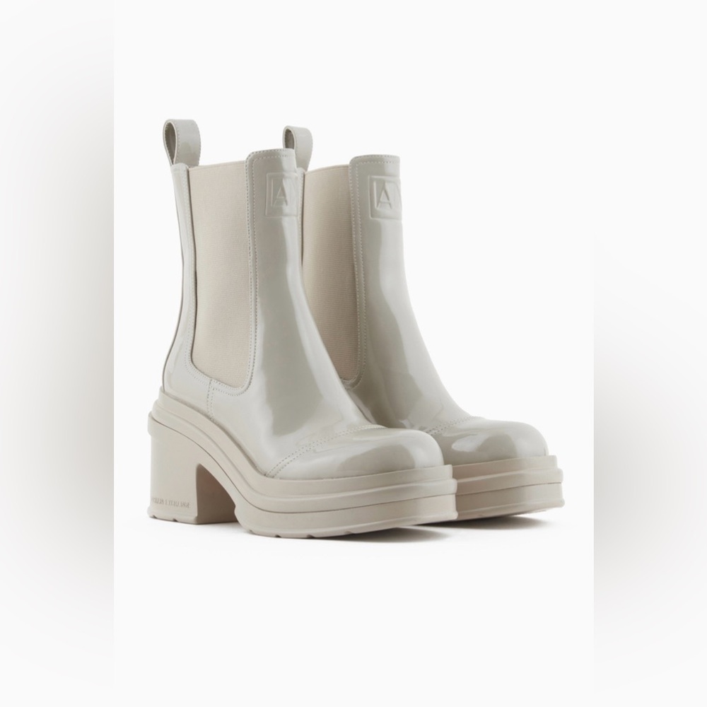 ARMANI EXCHANGE NUDE PATENT PU LEATHER PLATFORM BOOTS